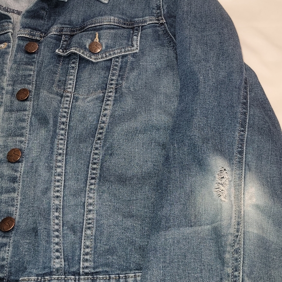 Jessica Simpson Long Sleeve Classic Denim Jacket w/distressed Elbows Size Large - Picture 3 of 7